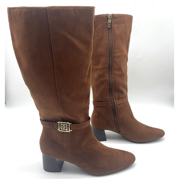 NWB Liz Claiborne 'LC RIGSBEE' Brown Faux Suede Zip Mid Calf Block Heel Boots 8M - Picture 6 of 16